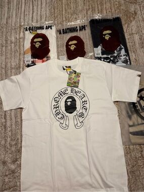Bape White Short-Sleeve T-Shirt with Black Ape Logo
